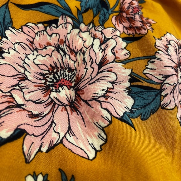 Boho! [band of gypsies] Yellow Pink Teal Floral Strapless Wide Leg Jumpsuit | XS - Picture 6 of 10